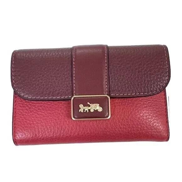 Coach Medium Grace Wallet Color Block Red Trifold Leather Carriage CC061