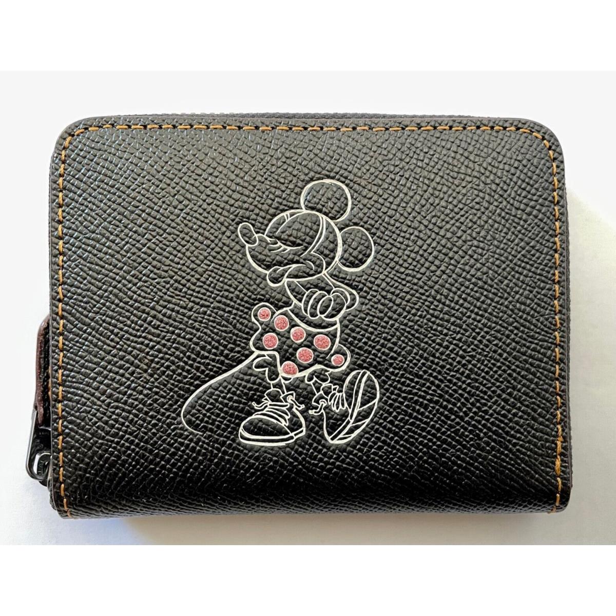 Coach x Disney Minnie Mouse Motif Black Leather Small Zip Around Wallet F29377