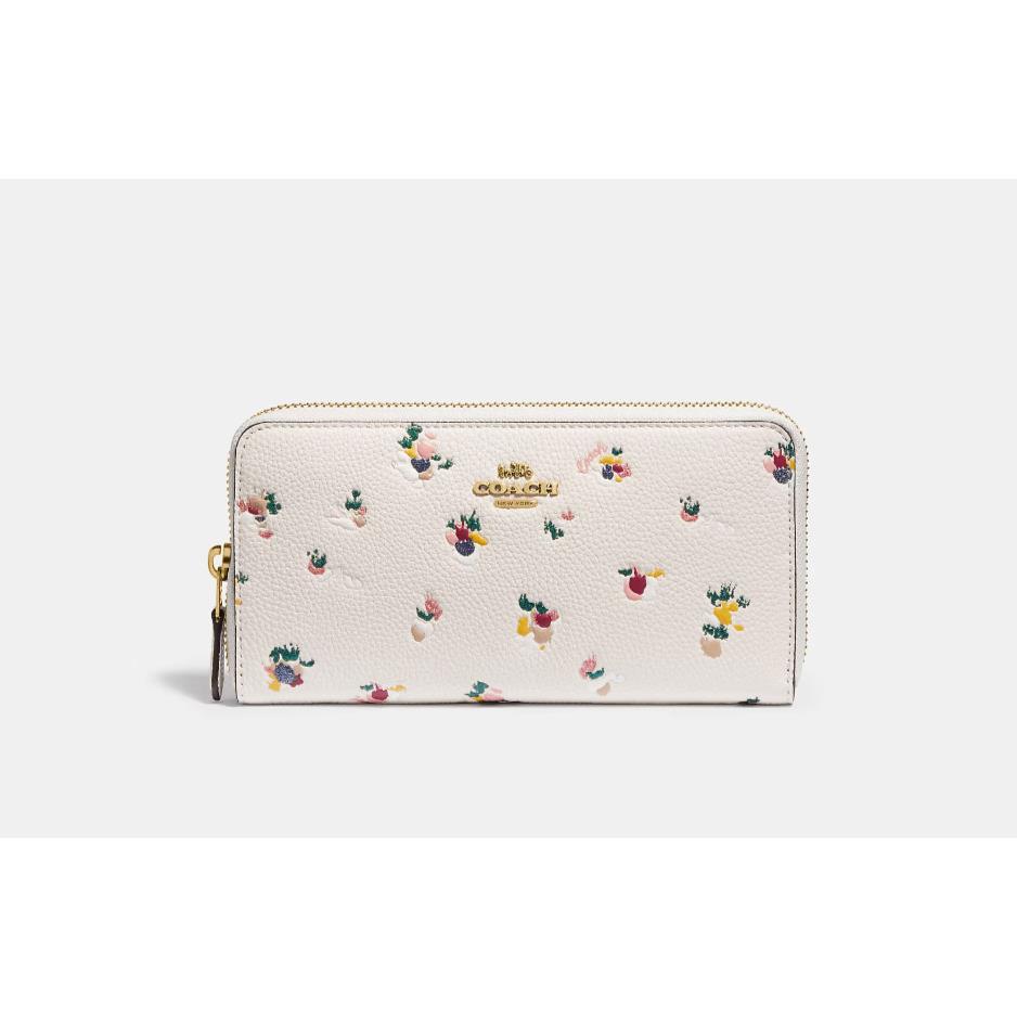 Coach Women`s Brass/chalk Multi Floral Print Accordion Zip Wallet C6314 -nwt