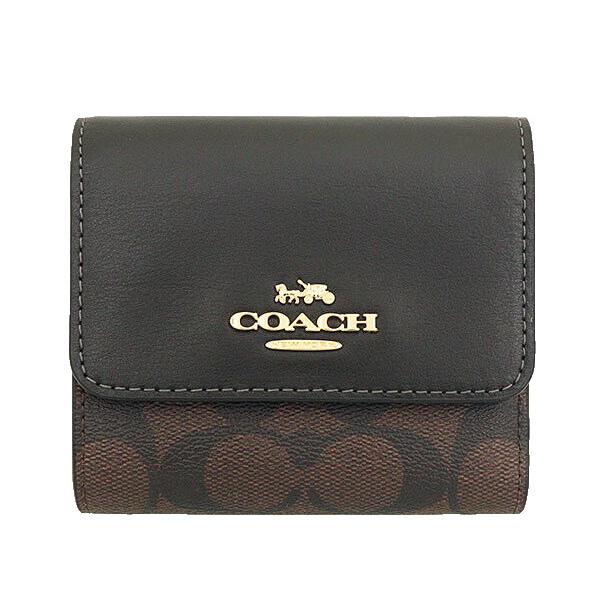 Coach Women Gold/brown Black Blocked Signature Small Trifold Wallet CE930