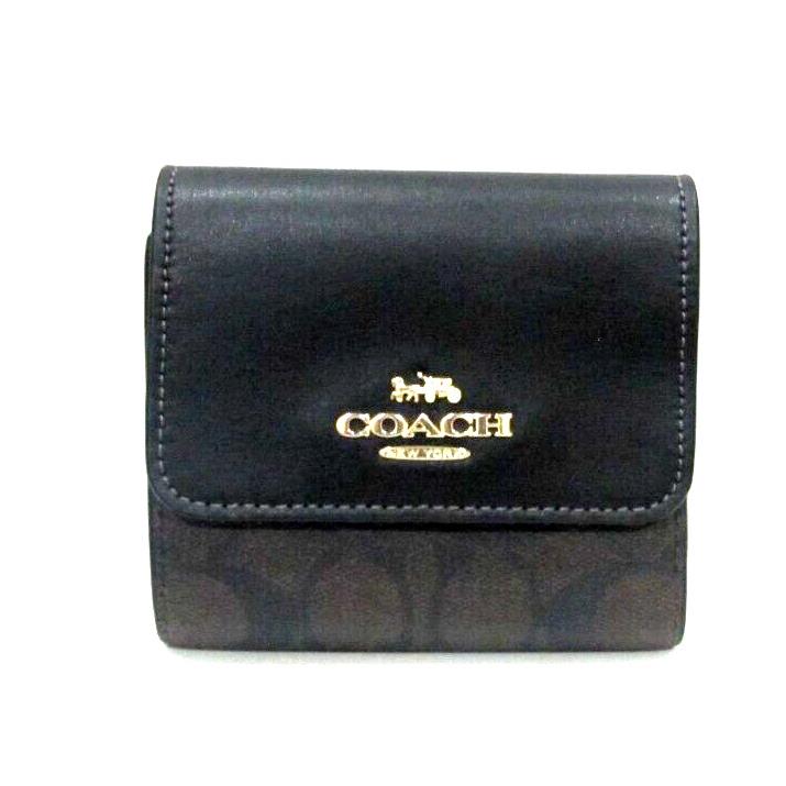 Coach CE930 Small Trifold Wallet Brown Signature Black Leather