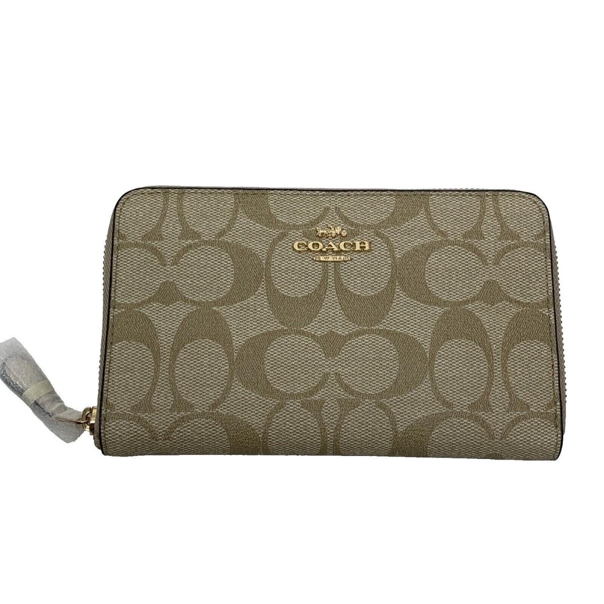 Coach Medium Zip Around Wallet in Signature Canvas Light Khaki/chalk