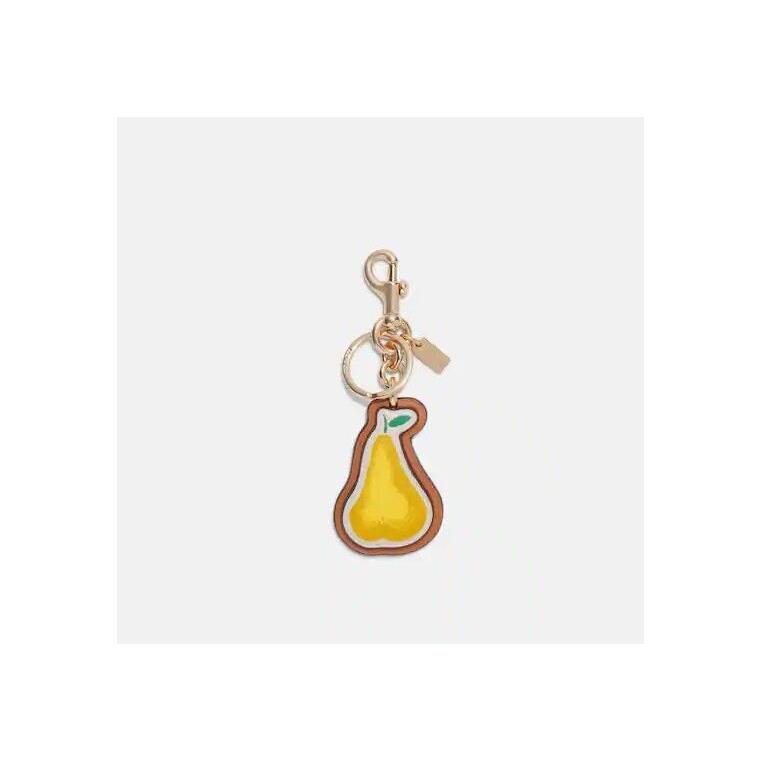 Coach Leather Gold Yellow Pear Signature Key Fob Bag Charm