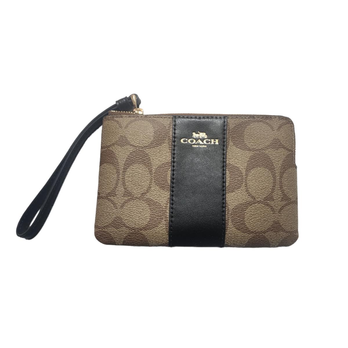 Coach Womens Wristlet Corner Zip Kakhi Black