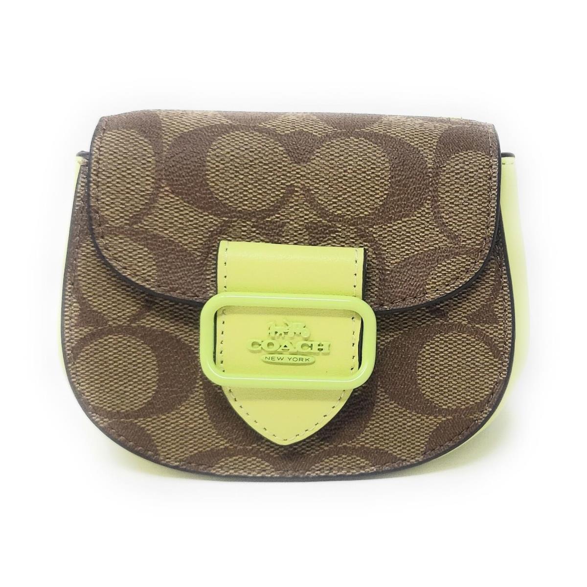 Coach Women`s Morgan Card Case On A Chain Signature Canvas Khaki - Pale Lime