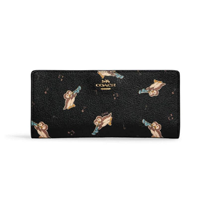 Coach CF540 Slim Zip Wallet with Penguin Print Black Multi