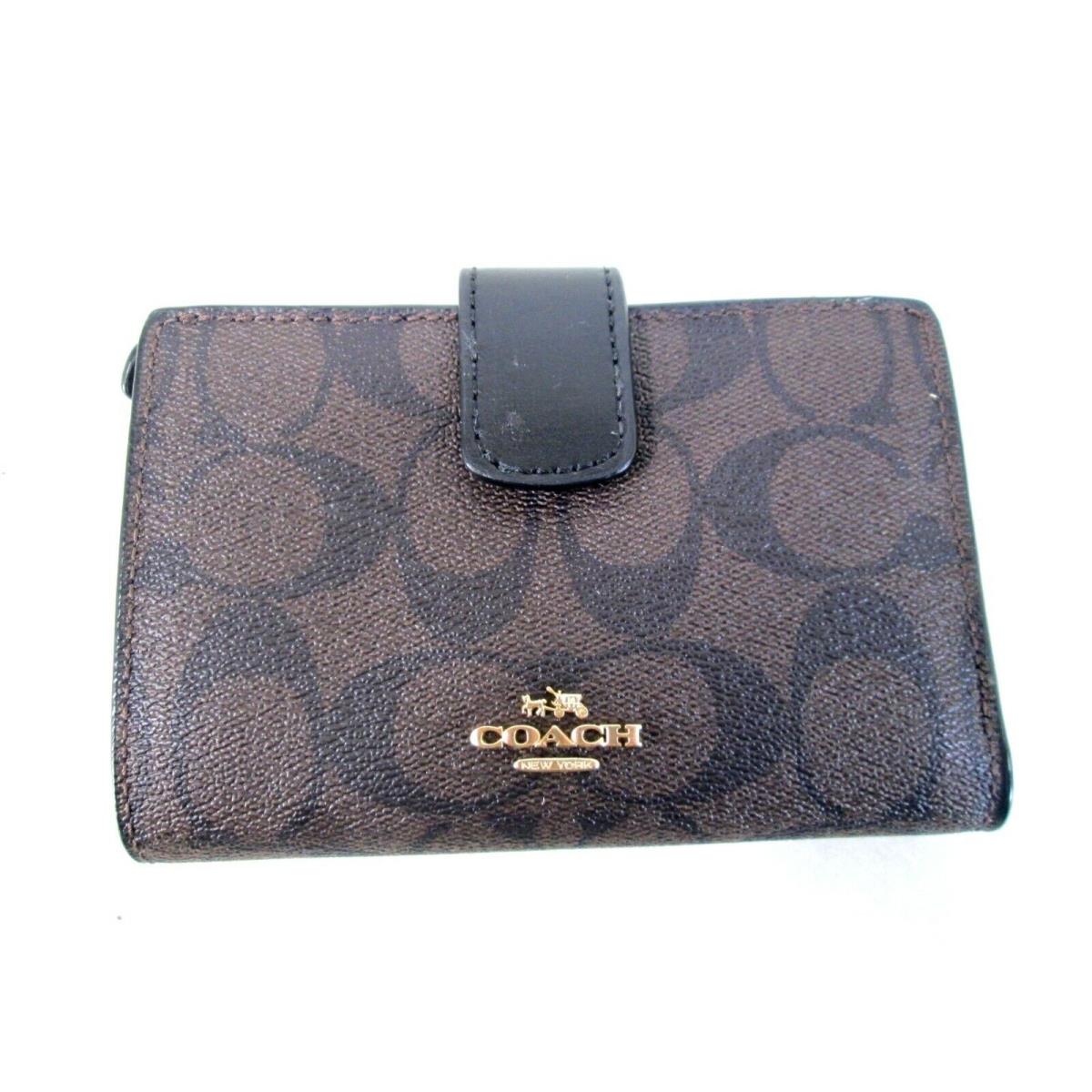 Coach Women`s Signature Medium Corner Zip Wallet 53562 Black/brown W/ Tags