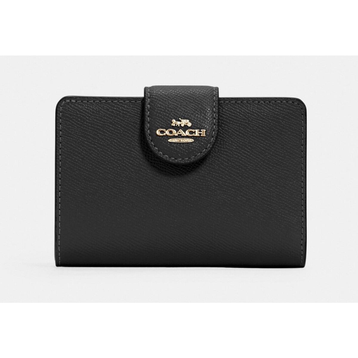 Coach Medium Corner Zip Wallet Black W/ Gold 6390