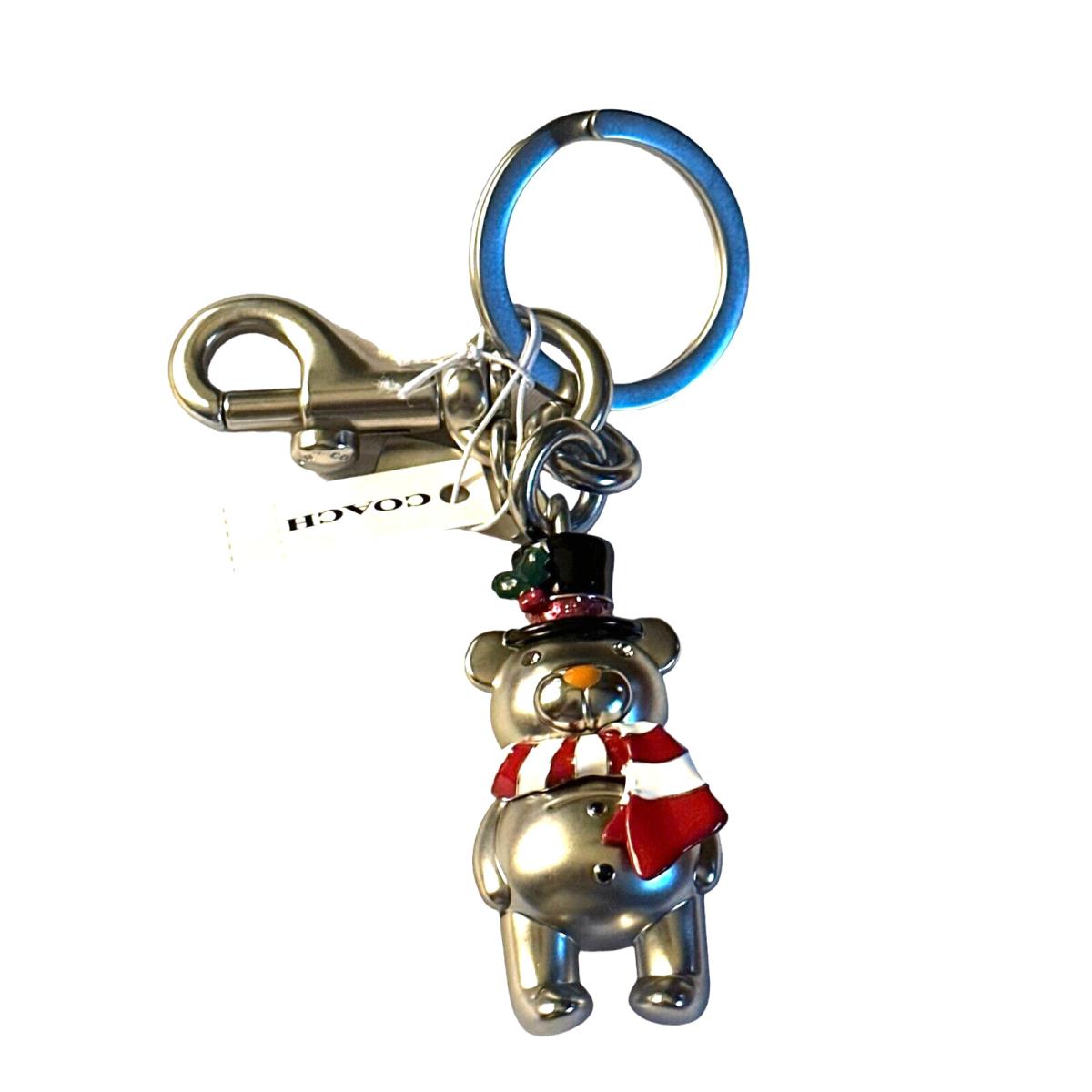 Coach Teddy Bear Bag Charm Key Ring- Snowman Hat-scarf- Silver Color