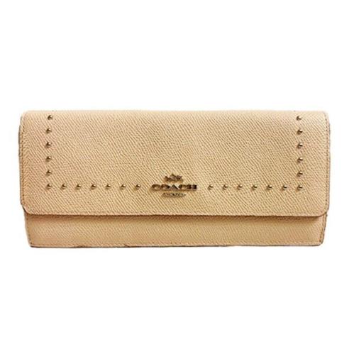 Coach Edge Studs Soft Wallet in Crossgrain Leather Apricot 52772 Golden Hwre