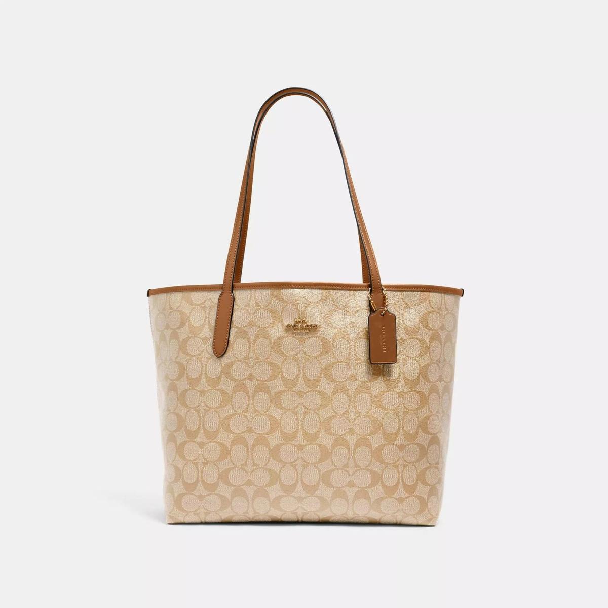 Coach City Tote Bag Signature Canvas Khaki Saddle