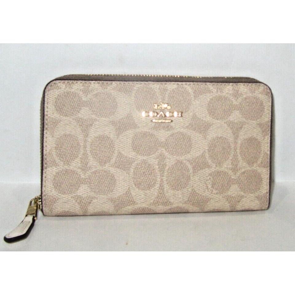 Coach CW781 Sand Chalk Signature Medium Id Zip Around Wallet