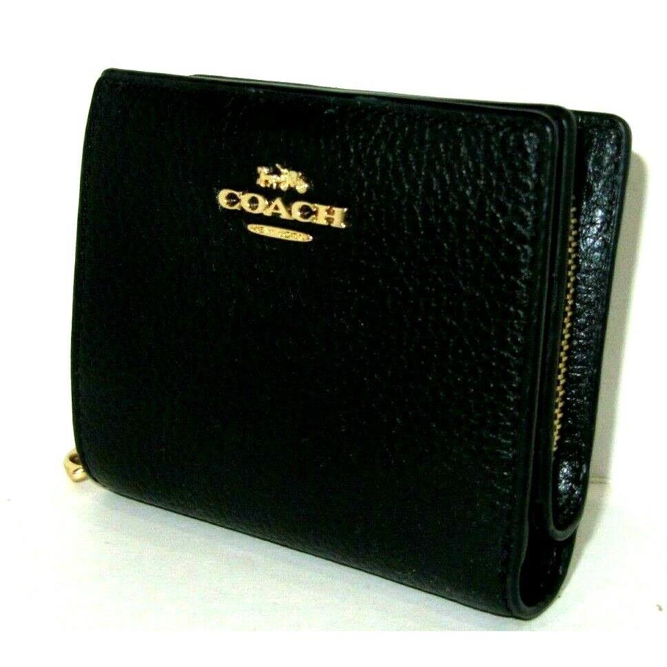 Coach C2862 Black Pebbled Leather Snap Card Case Wallet with C Charm NWT$168