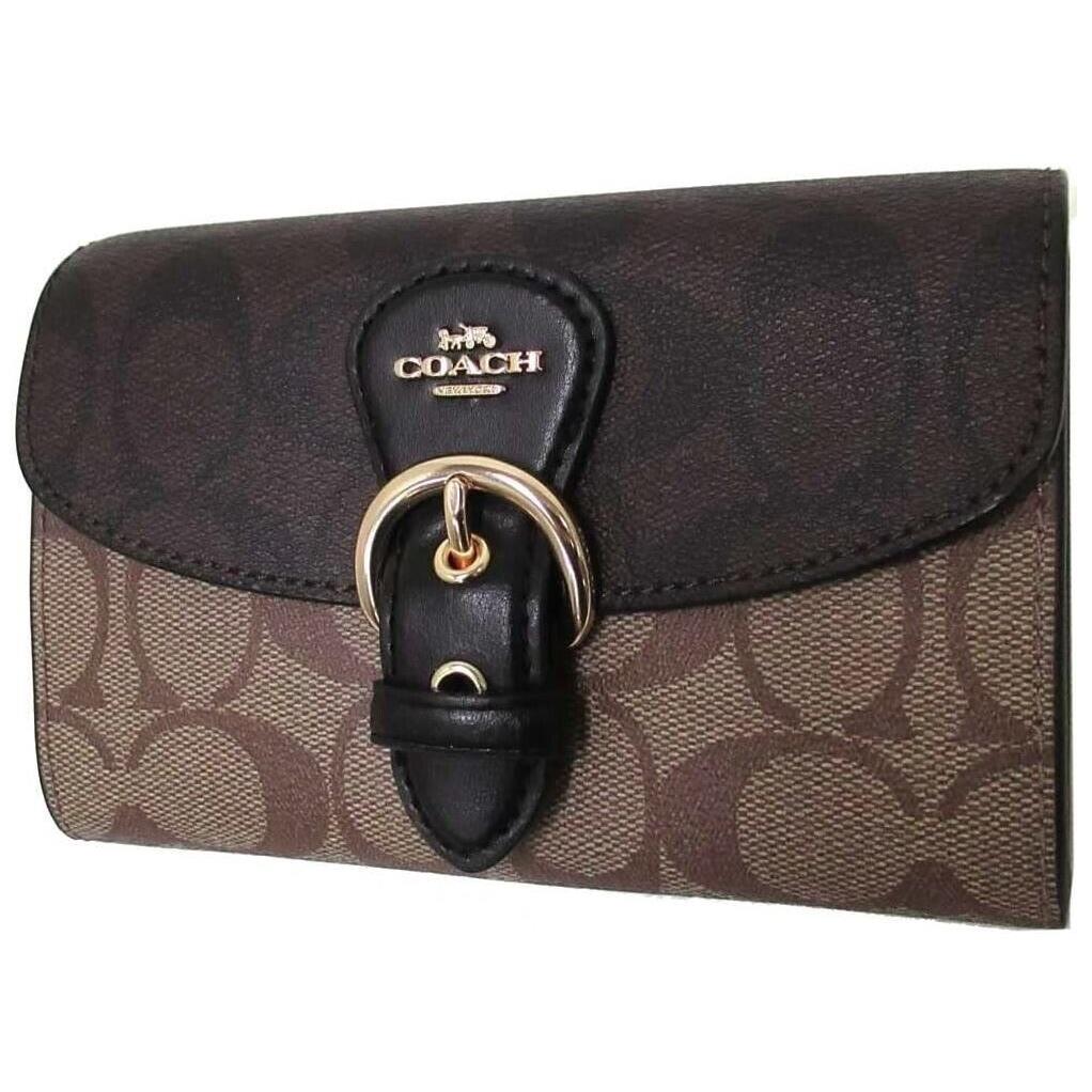 Coach Kleo Khaki Brown in Signature Canvas Leather Wallet C6897