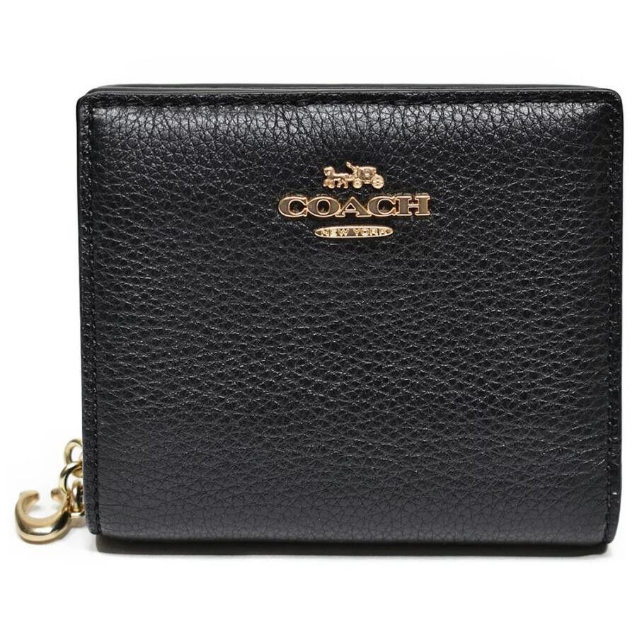 Coach Gold/black Refined Pebble Leather Snap Small Wallet C2862