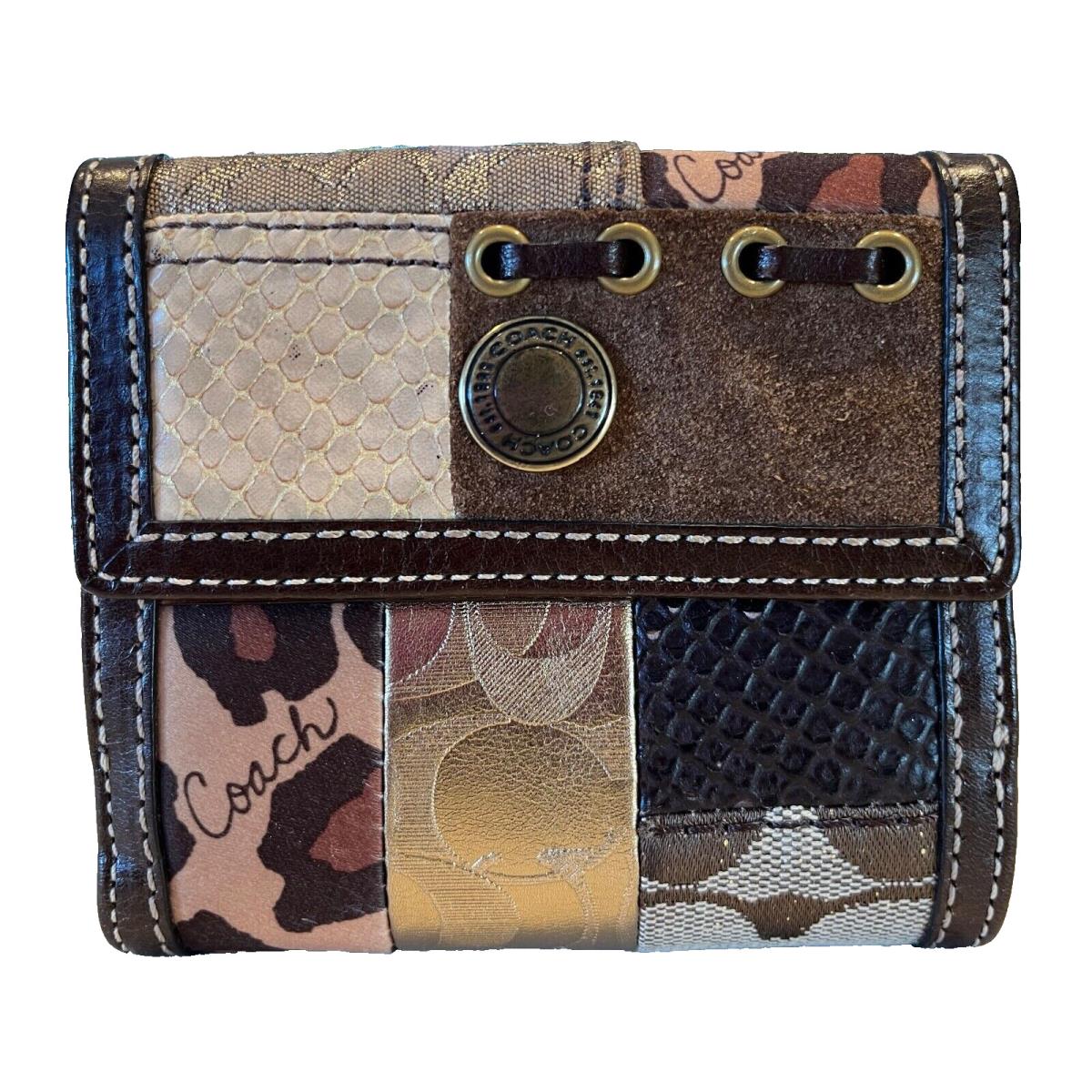 Coach 41005 Gallery Patchwork French Purse Clutch Wallet Rare Brown Multi