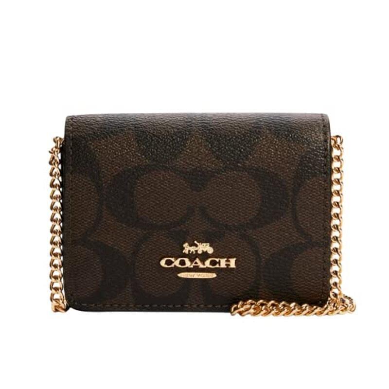 Coach Women`s Mini Wallet Chain Signature Canvas Brown