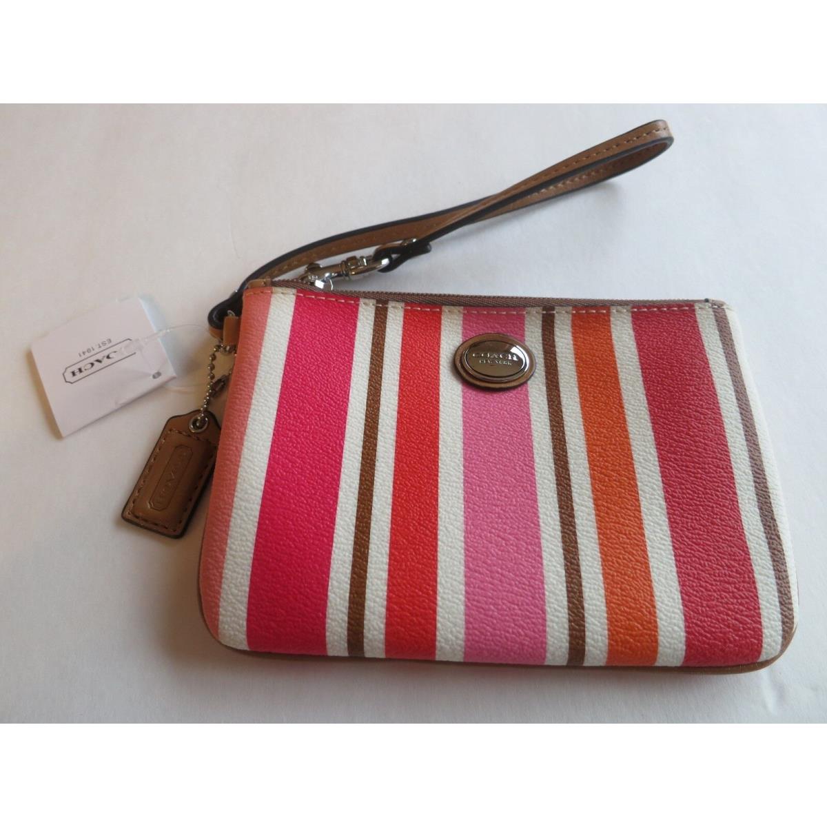 Coach Pink Orange Multicolor Stripe Small Wristlet Wallet Bag Purse Clutch F5169