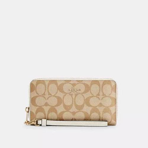 Coach Long Zip Around Wallet In Signature Canvas Light Khaki Chalk C4452