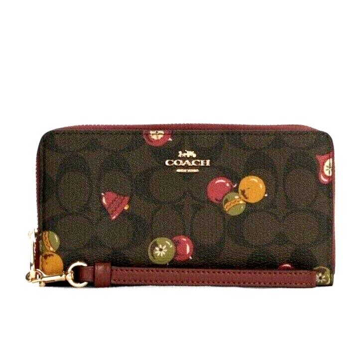 Coach C7411 Long Zip Around Wallet with Ornament Print Brown / Black Multi