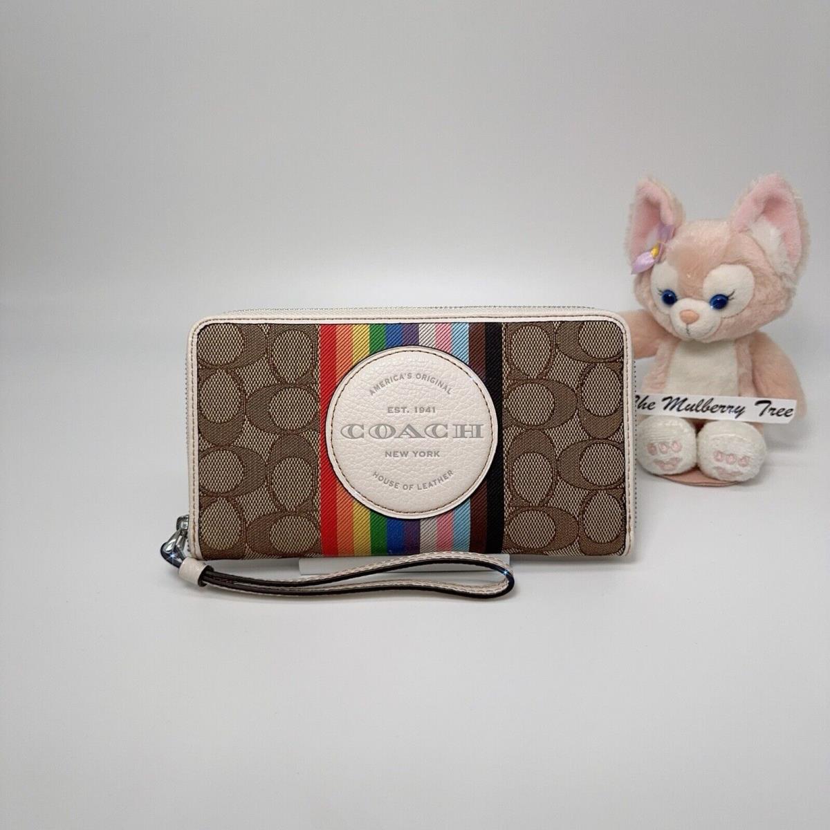 Coach CJ660 Dempsey Large Phone Wallet Jacquard Rainbow Stripe Patch