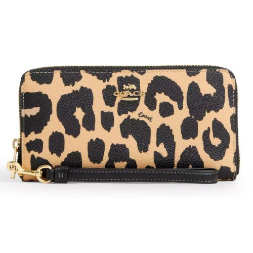 Coach Long Zip Around Phone Wallet - CW477 Leopard Print Canvas/leather