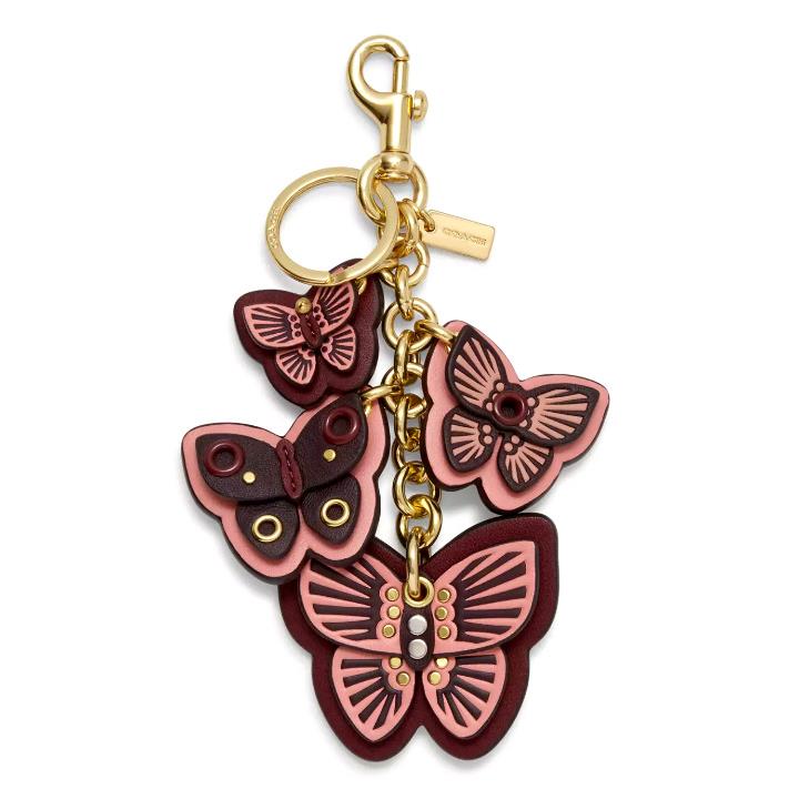 Coach Butterfly Cluster Bag Charm/keyring - 1674 Boysenberry/pink Leather -nwt