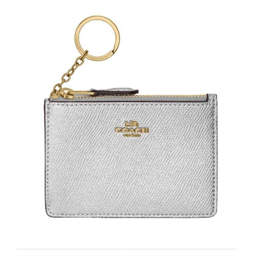 Coach Mini Metallic Leather Skinny ID Case In Color Silver