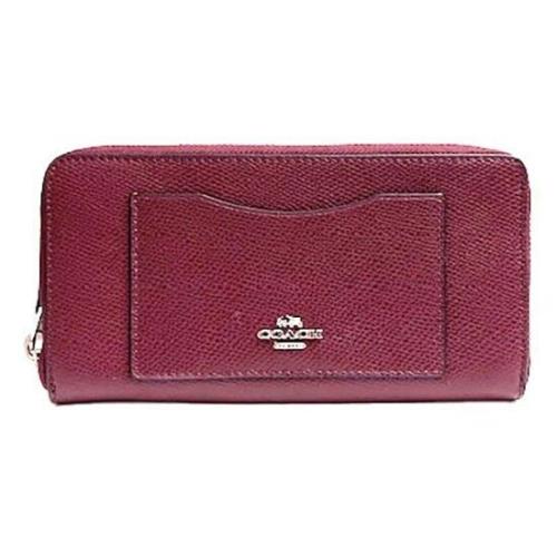 Coach Accordion Zip Wallet Crossgrain Leather 58411 Burgundy Silver Hardware