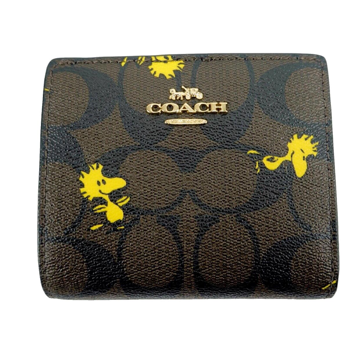 Coach Signature Canvas Snap Wallet Woodstock Peanuts Brown Black Yellow C4592