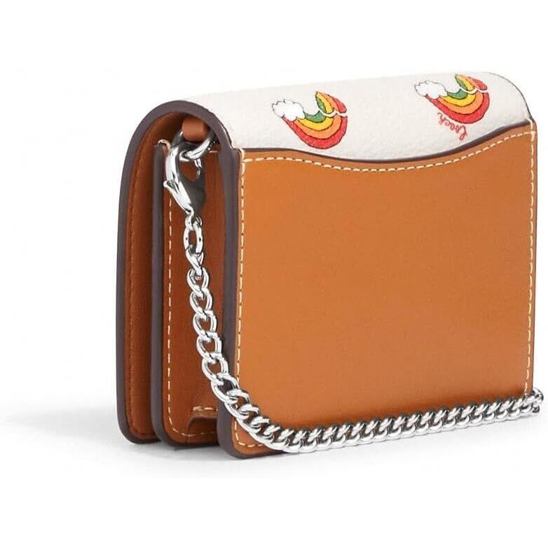 Coach CK391 Mini Wallet On A Chain With Rainbow Print Silver/Chalk Multi shops