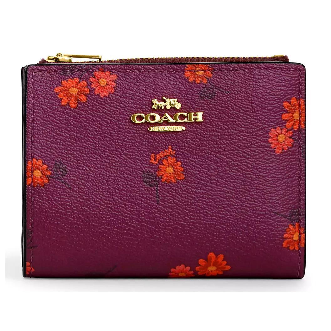 Coach Bifold Wallet - Berry Canvas/leather W/country Floral Print CM853