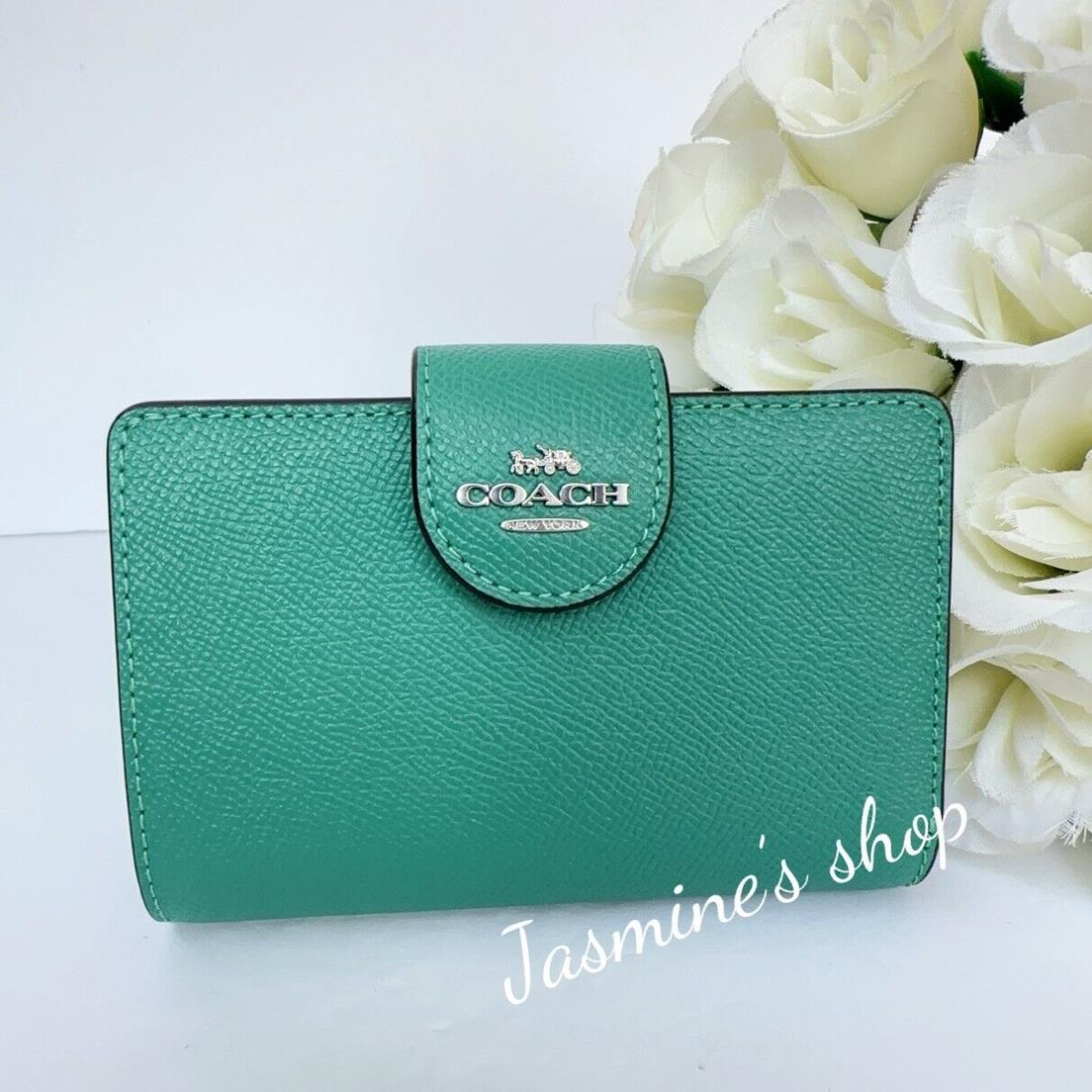 Coach Medium Corner Zip Wallet Silver/bright Green 6390