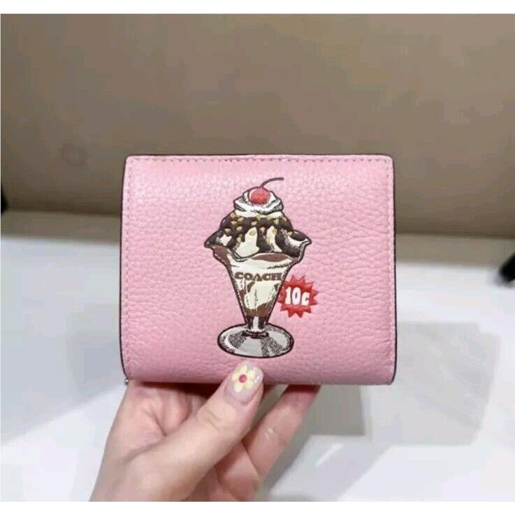Coach CU385 Snap Wallet Sundae Graphic Clutch Cherry Blossom Pebbled Leather