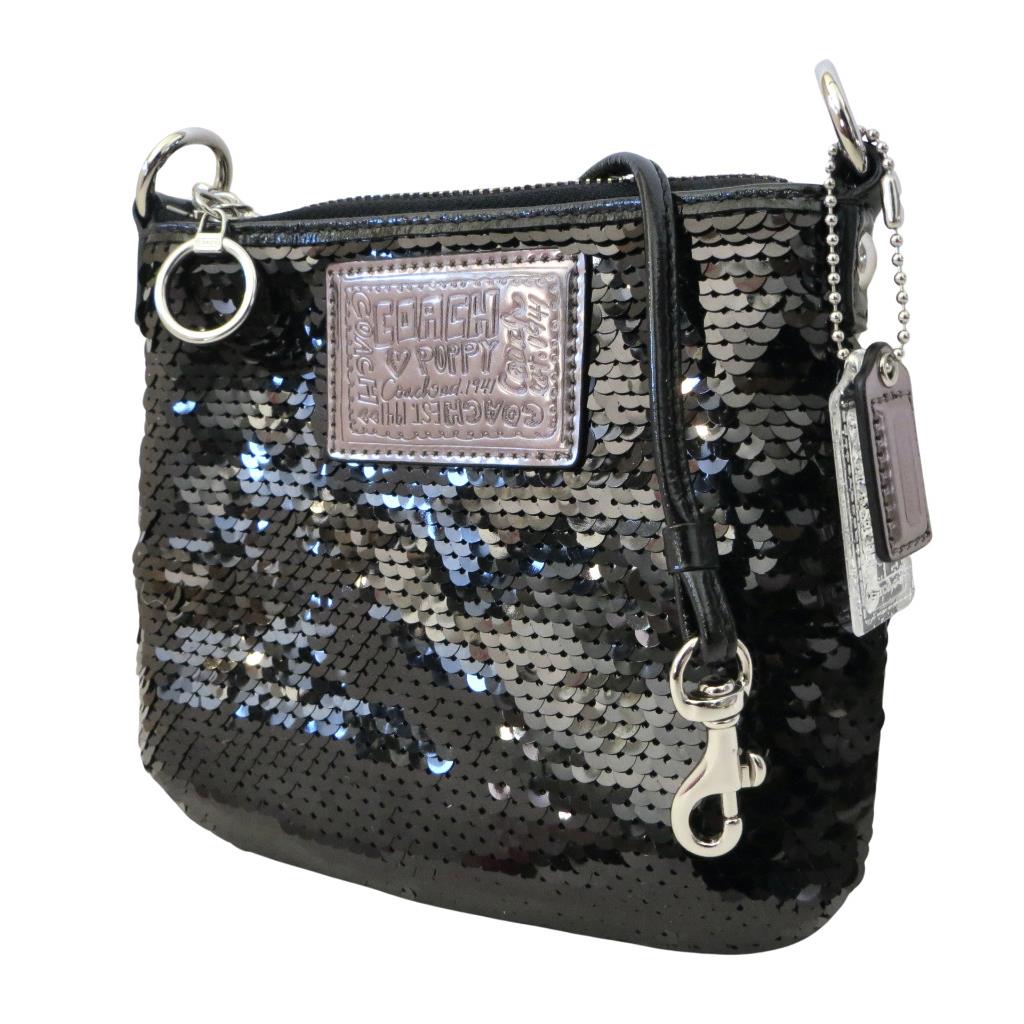 Coach Poppy Black Sequined Disco Crossbody Swingpack Purse Bag 44485