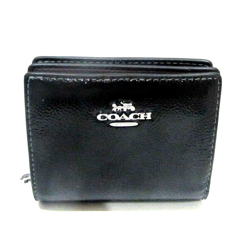 Coach CW790 Black Patent Leather Snap Card Case Wallet with C Charm