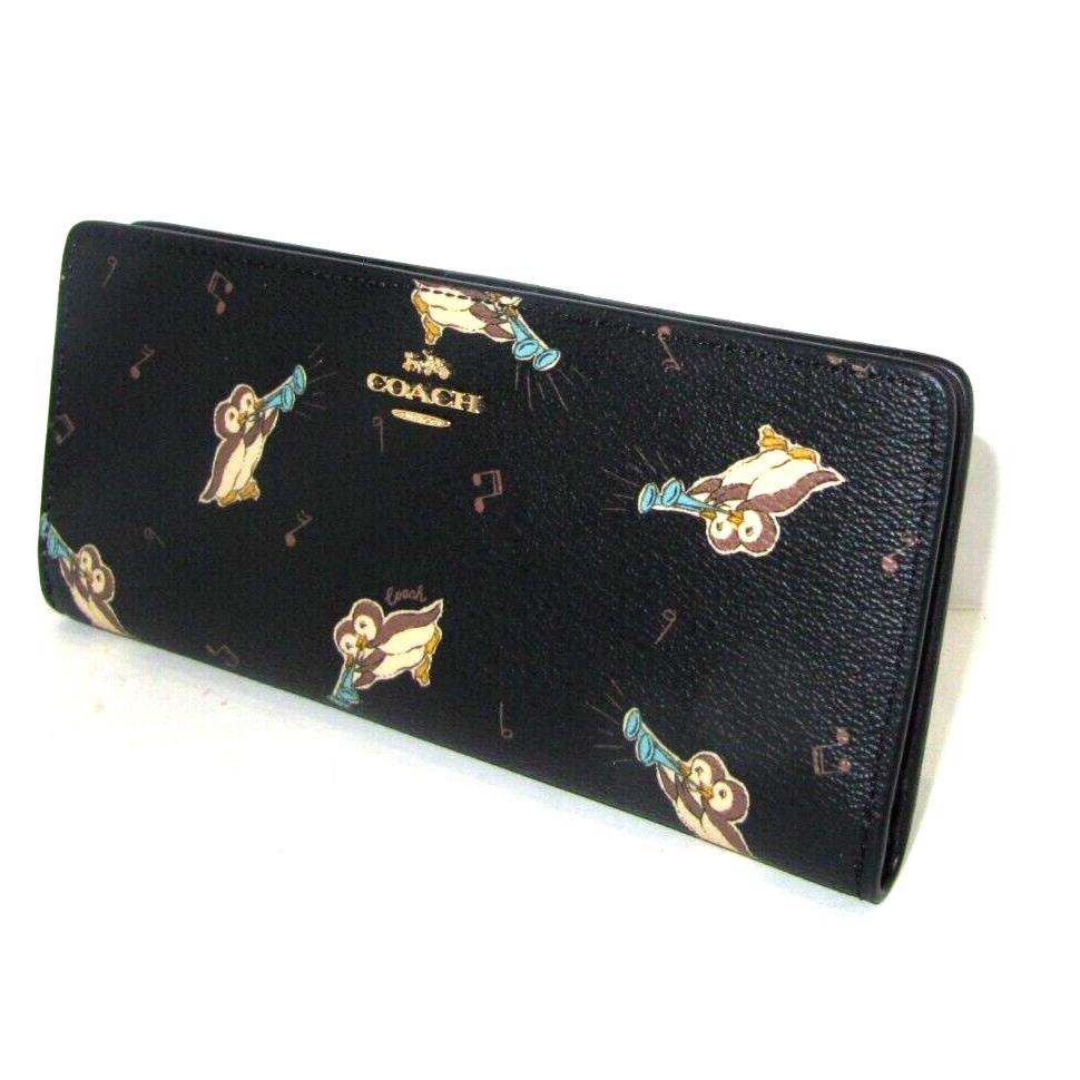 Coach CF540 Slim Wallet Penguin Print Black Leather Multi