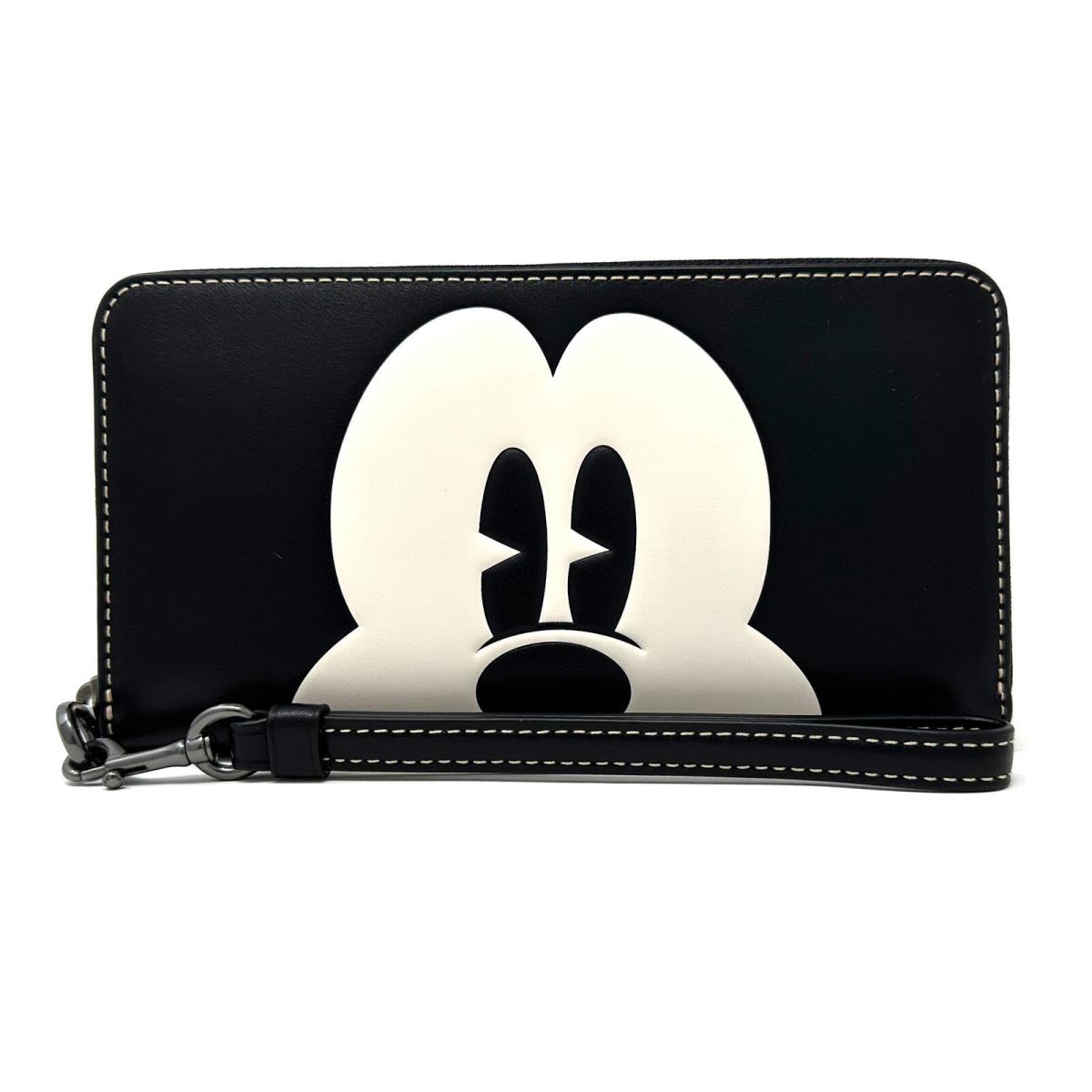 Disney X Coach Long Zip Around Wallet Mickey Mouse Black White Leather CN037