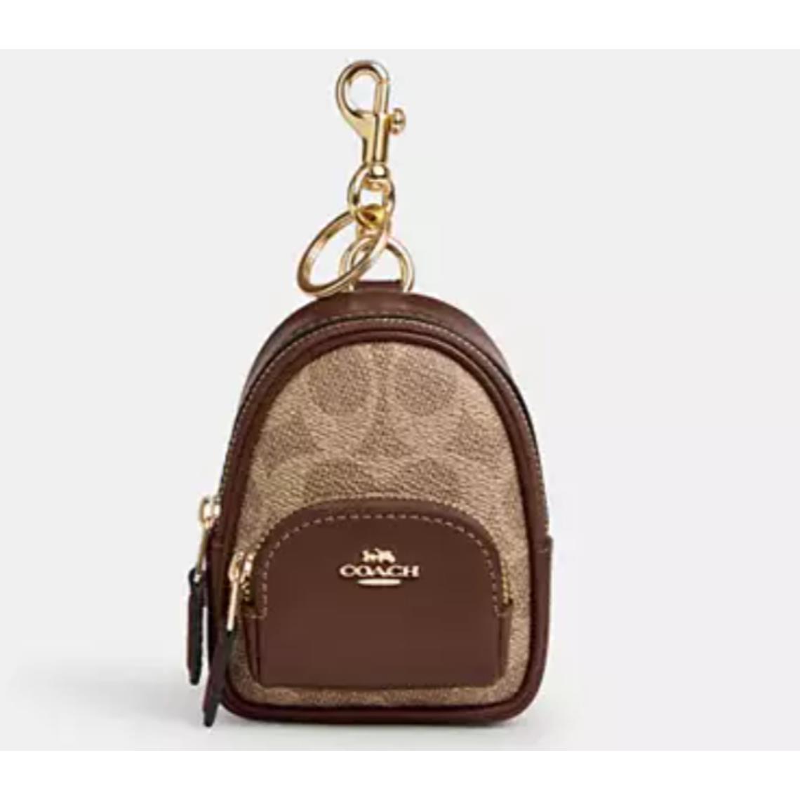 Coach Mini Court Backpack Bag Charm Keychain Brown Signature Canvas CX066