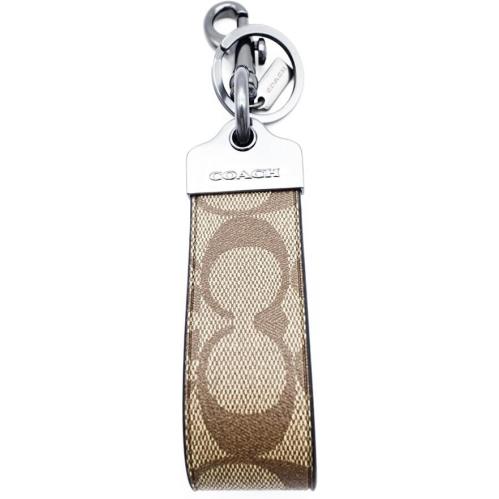 Coach Loop Key Fob/chain/snap/charm Signature Khaki/tan CJ748