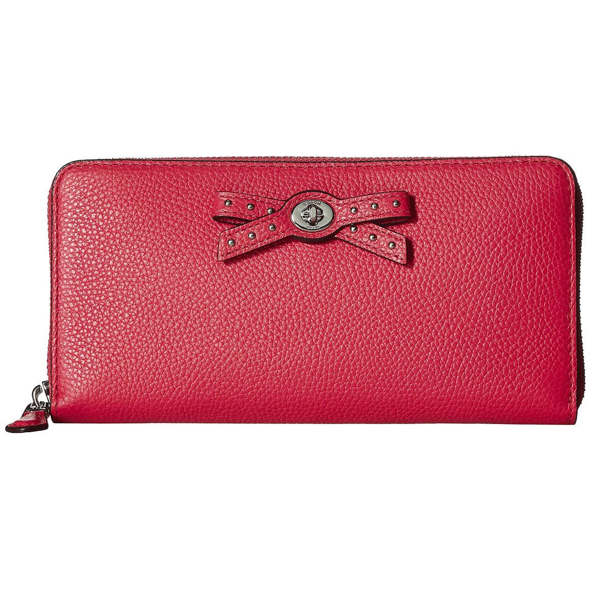 Coach Amaranth Pink Leather Bow Turnlock Tie Zip Around Wallet 53903