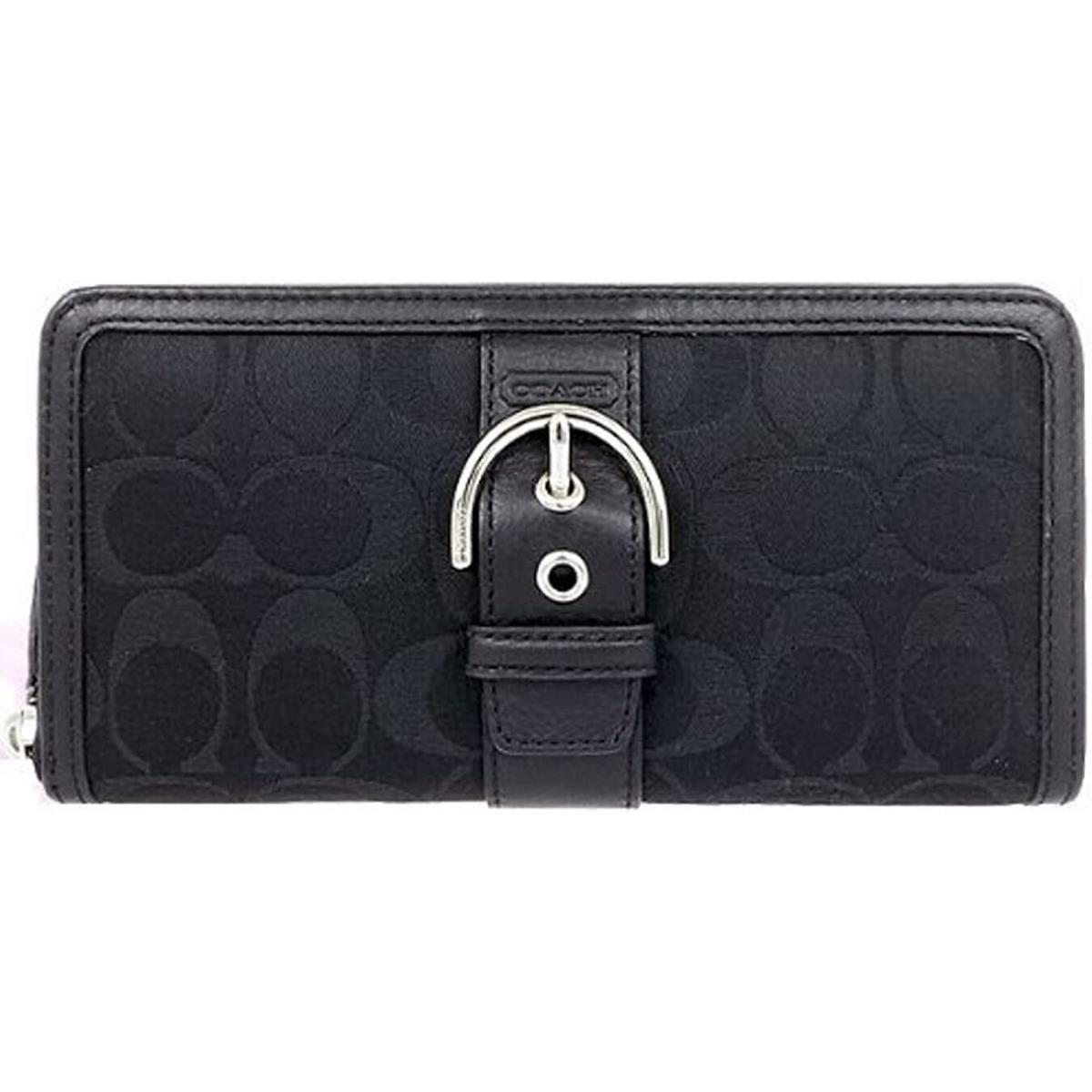 Coach Black Signature Campbell Buckle Accordion Zip Wallet Clutch Bag F50095