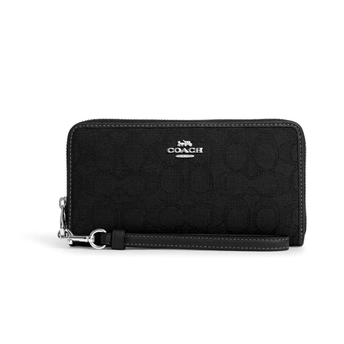 Coach CU150 Long Zip Around Wallet/wristlet In Signature Jacquard Black