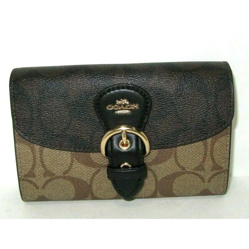 Coach C6897 Kleo Wallet Signature Color Block Brown Khaki Black