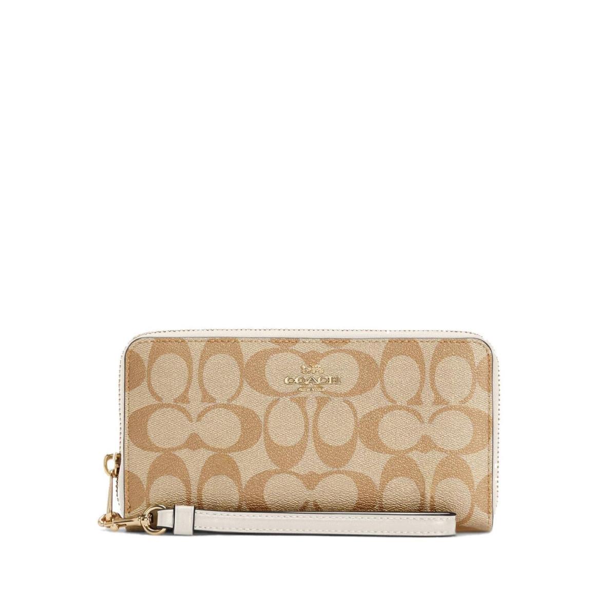 Coach Women`s Long Zip Around Wallet in Signature Canvas Light Khaki - Chalk