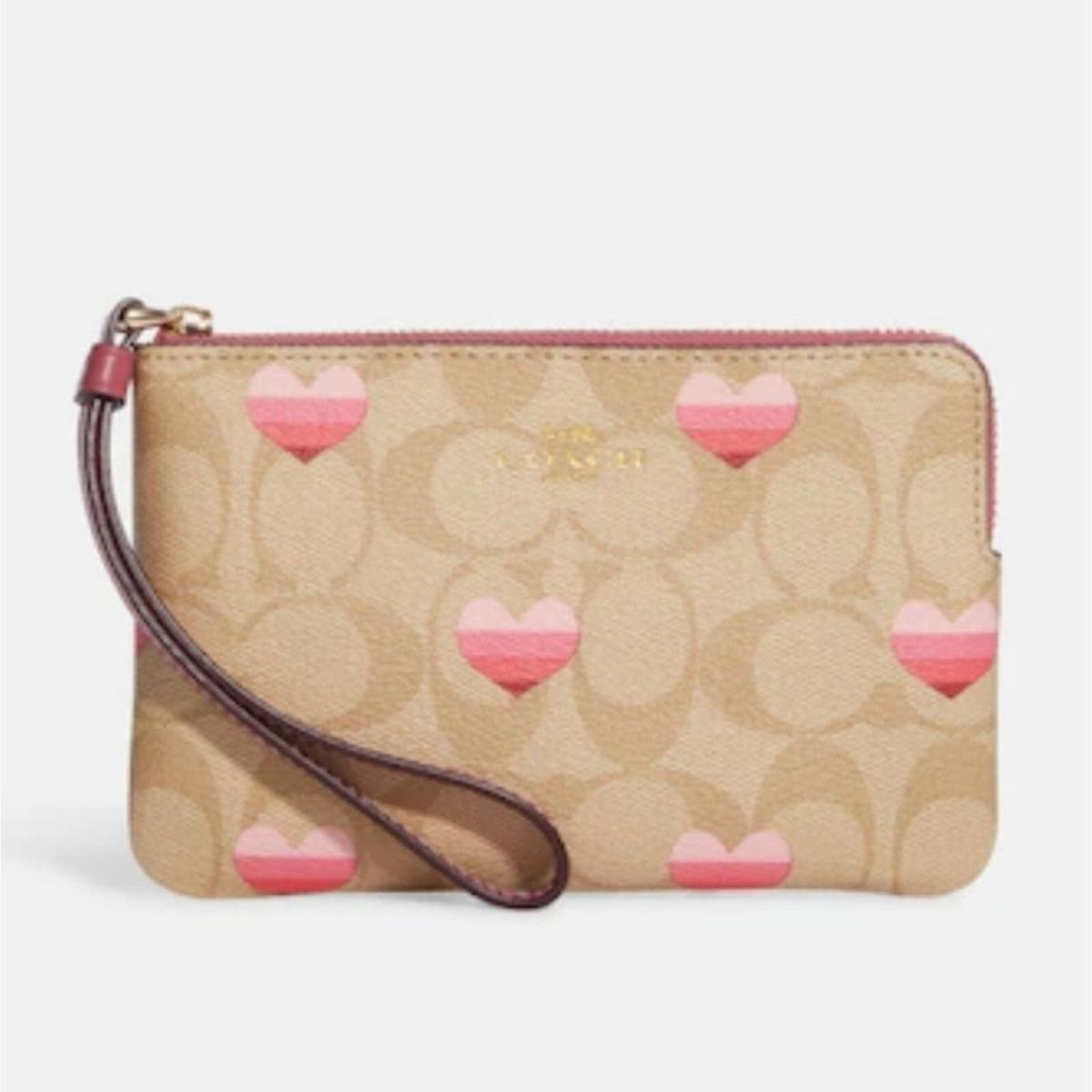 Coach Corner Zip Wristlet IN Signature Canvas with Stripe Heart Print