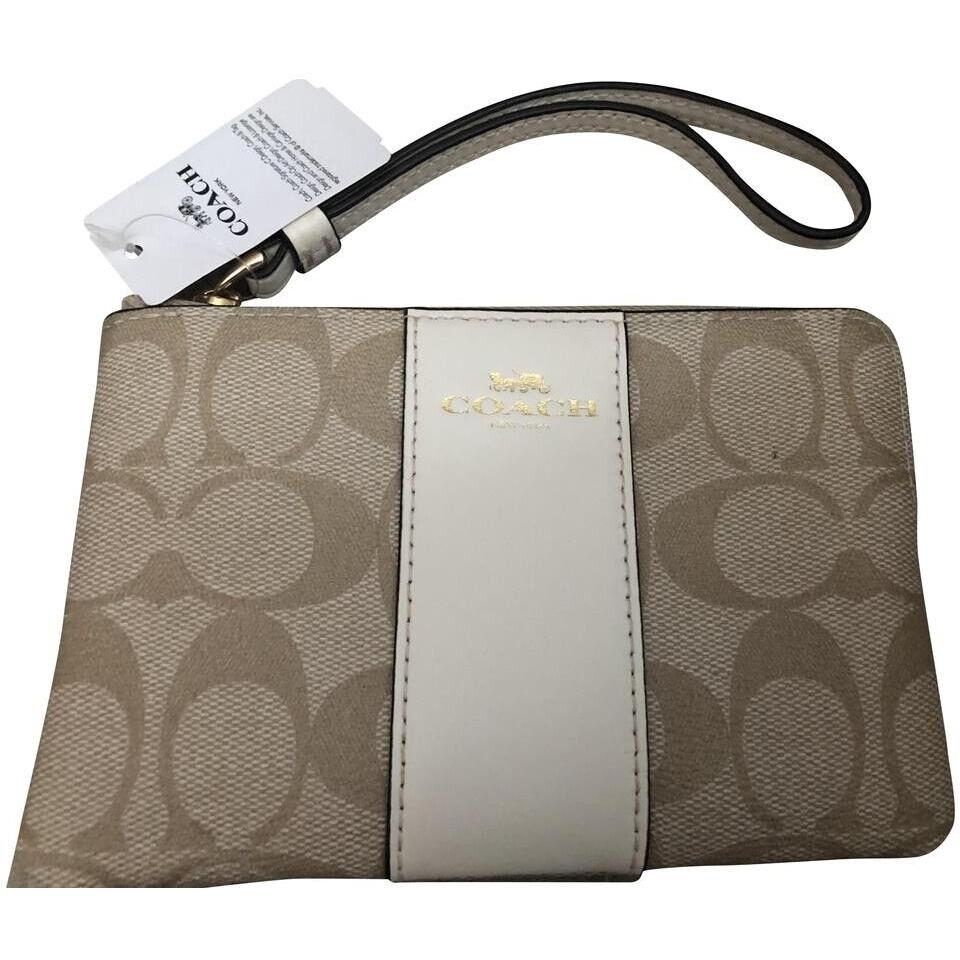 Coach Corner Zip In Signature with Leather Stripe Wristlet