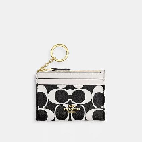 Coach Mini Skinny Id Case In Black White Signature Canvas Gold Hardware CP345