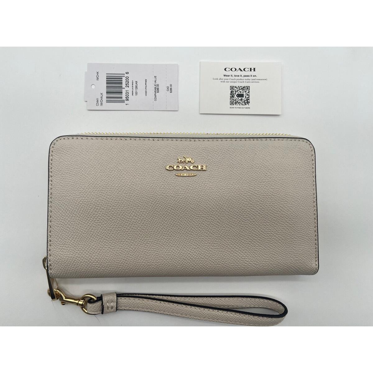 Coach Wallet Ivory Crossgrain Leather: Wristlet Zip-around Purse C3441