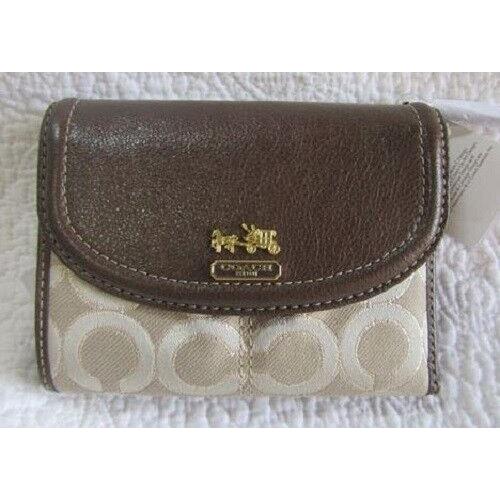 Coach 46660 Madison Op Art Lurex Medium Wallet Light Khaki Beige Brown